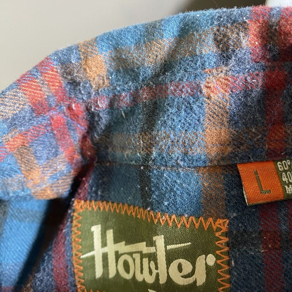 Howler Bros Shirt Mens Large Blue Plaid Flannel Long Sleeve Button Up - Picture 12 of 16